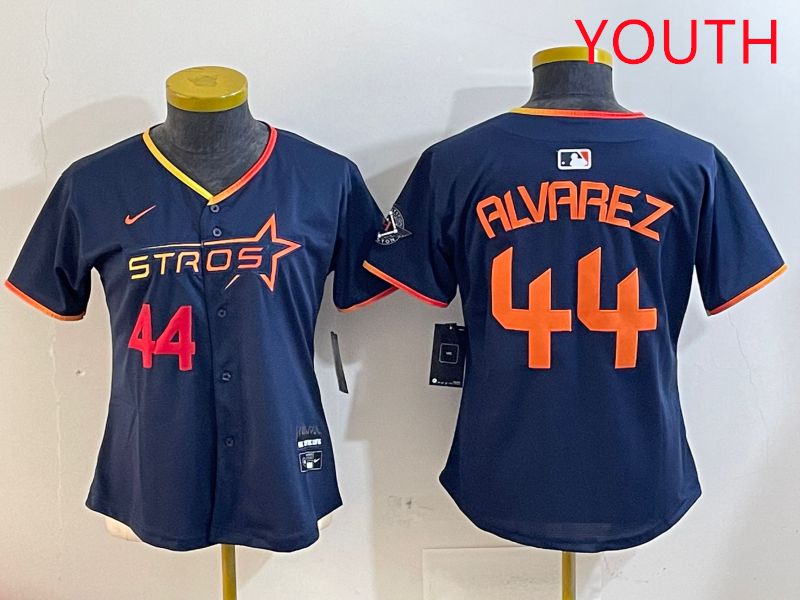 Youth Houston Astros 44 Alvarez Drak Blue Three generations Joint Name 2025 Nike MLB Jersey style 4103